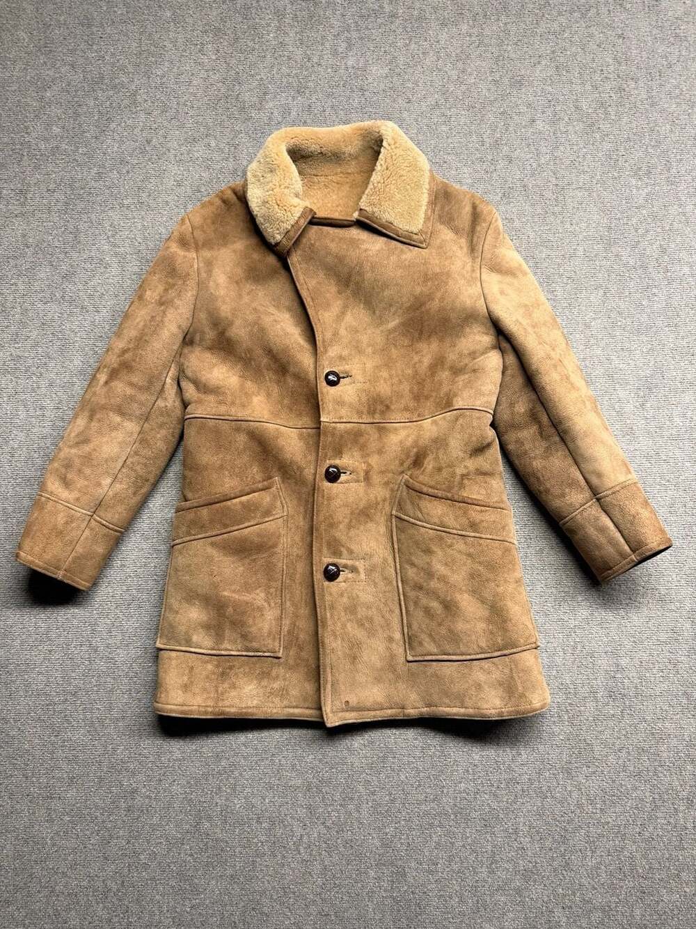 Vintage Shearling Coat Brown Suede Rancher Jacket